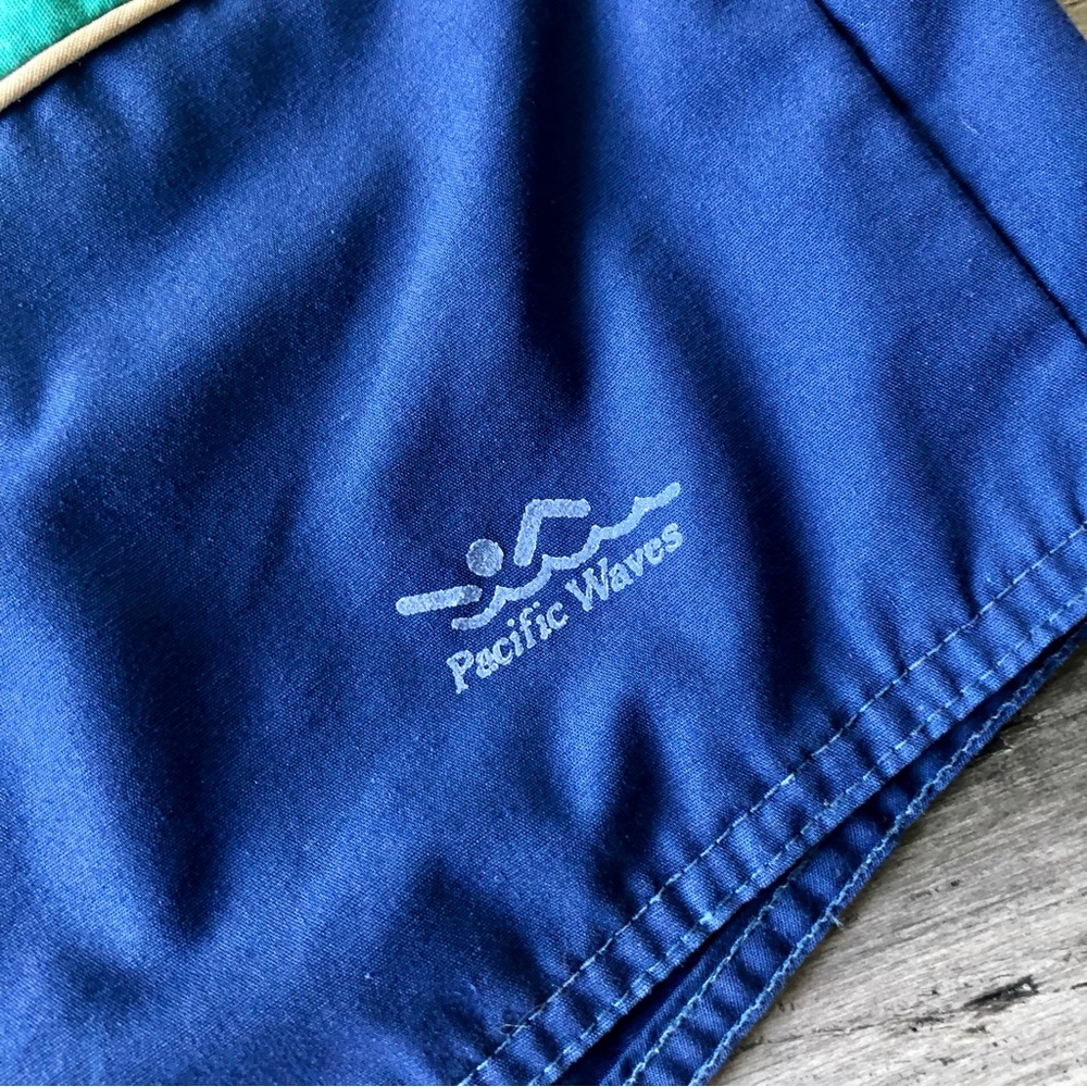 ❤️ LAST DAY Vintage 1980s Pacific Waves Color Block Swim Trunks - Picture 2 of 5